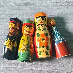 Vintage Russian Figurines Dolls Two W Hooks To Hang As Ornaments